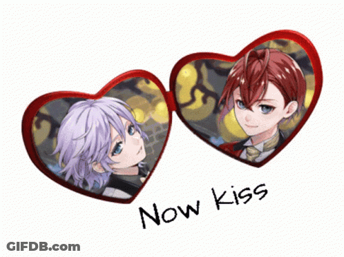 Couple Of Hearts Saying Now Kiss GIF