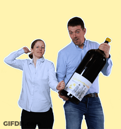 Couple Party Time With Big Wine Bottle GIF