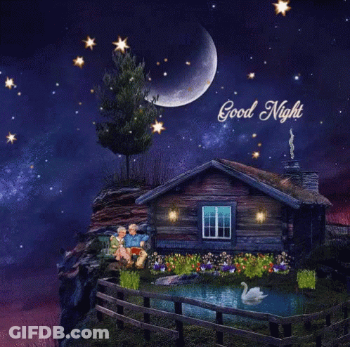 Couple Sitting In Front Of House Good Night GIF