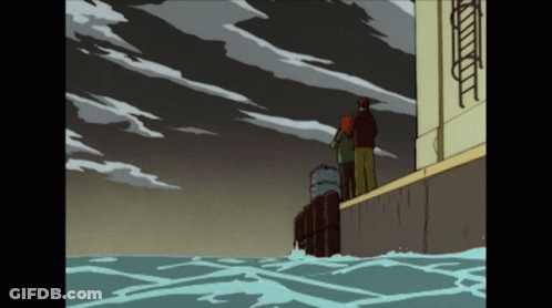 Couple Standing On Dock Over Water GIF