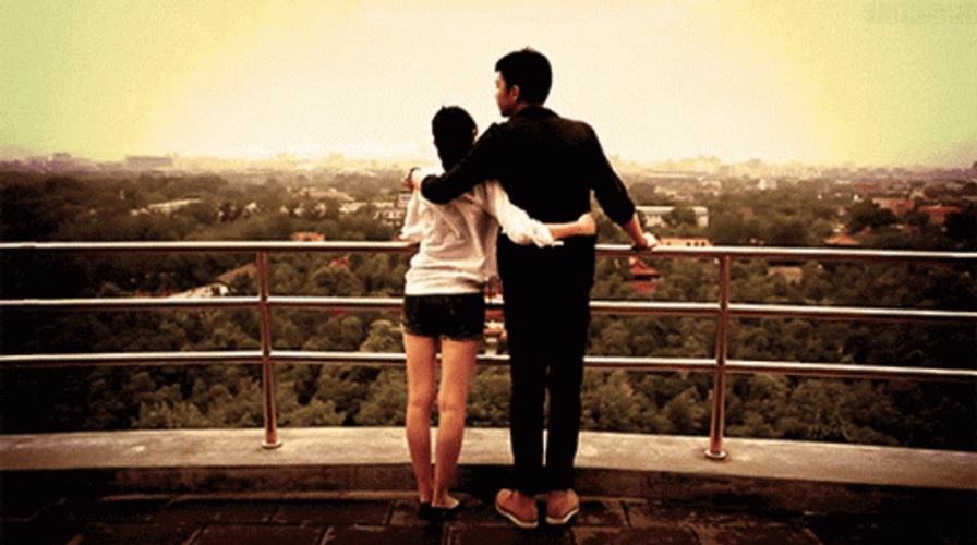 Couple Sunset Hug Kissing GIF