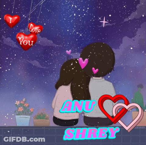 Couple Under Starry Sky With Hearts Saying I Love You GIF