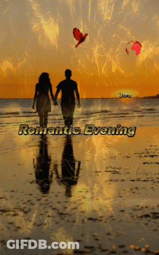 Couple Walking On Beach Romantic Evening GIF