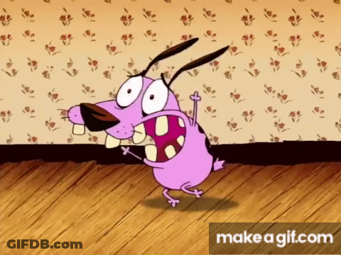 Courage The Cowardly Dog Dancing On Wooden Floor GIF