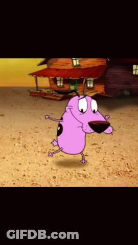 Courage The Cowardly Dog Is Dancing In Front Of A Cabin GIF