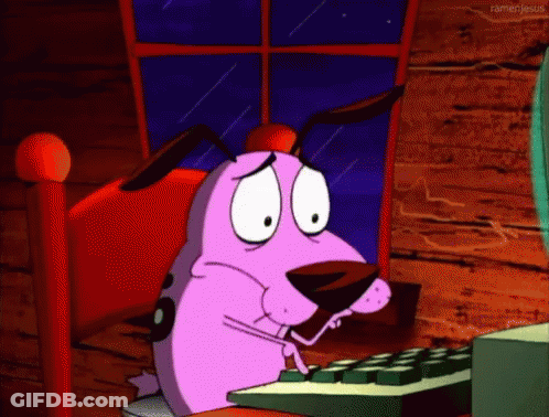Courage The Cowardly Dog Looking At Computer Screen GIF