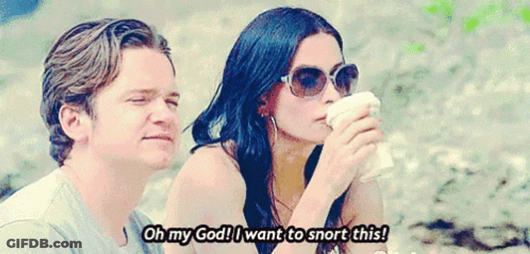 Courteney Cox Snorting Pumpkin Spice Latte GIF