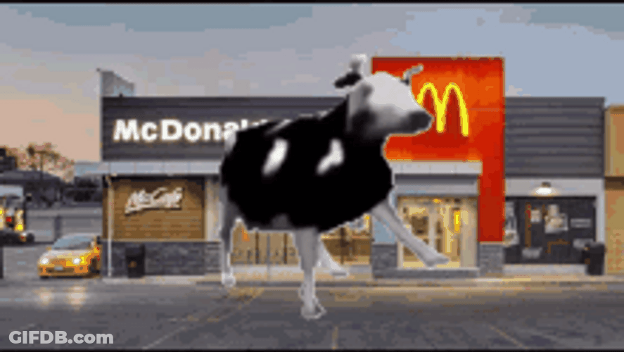 Cow Dancing In Front Of McDonald's GIF