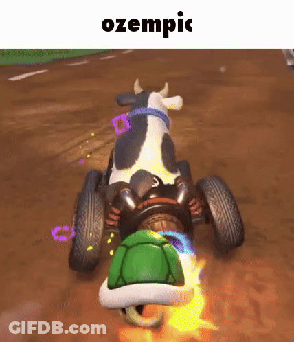Cow Driving Turtle In Video Game Ozempic GIF