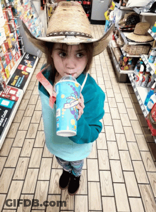 Cow Girl Kid Drinking Slurpee GIF