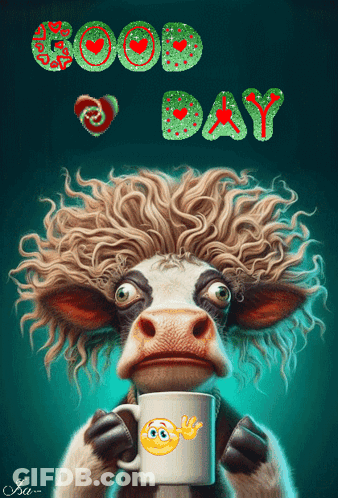 Cow Holding Coffee Good Day GIF