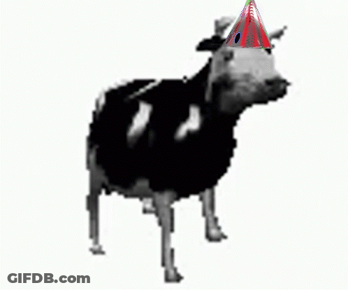 Cow In Party Hat Surrounded By Confetti GIF