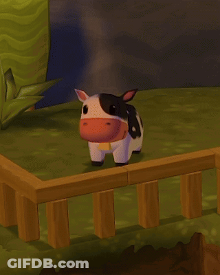 Cow In Video Game Standing On Fence GIF