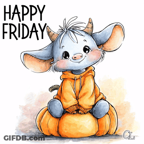 Cow Sitting On Pumpkin Happy Friday GIF