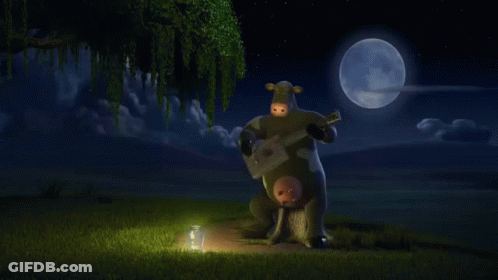 Cow Sitting On Stump Playing Guitar GIF