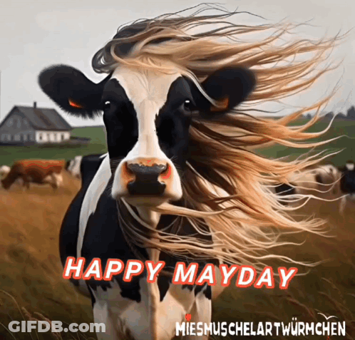 Cow With Blowing Hair Happy Mayday GIF