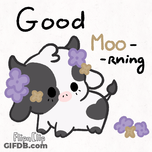 Cow With Flowers Saying Good Moo-Rning GIF