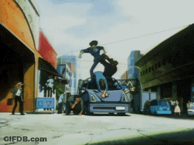 Cowboy Bebop Spike Spiegel On Top Of Car GIF