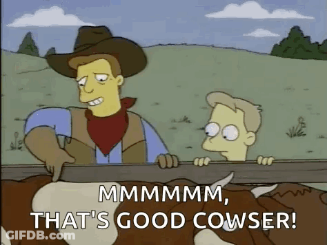Cowboy Beside Cow And Boy Behind Fence GIF