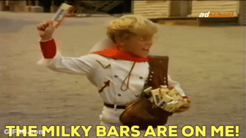 Cowboy Boy Holding Milky Bars Saying The Milky Bars Are On Me GIF