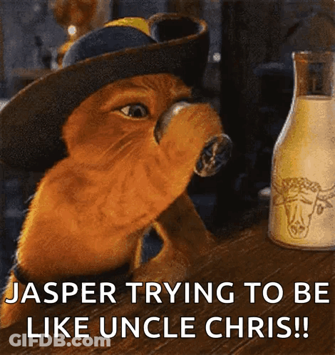 Cowboy Cat Drinking Jasper Trying Like Uncle Chris GIF