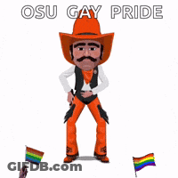 Cowboy Dancing With Two Rainbow Flags GIF