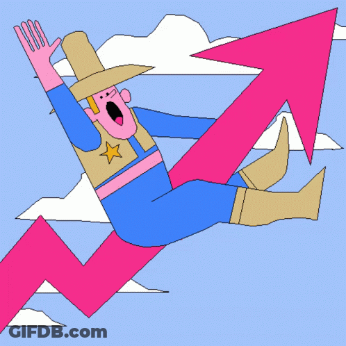 Cowboy Flying Through Air With Pink Arrow GIF