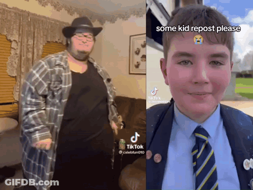Cowboy Hat Man And School Uniform Boy TikTok Watermark GIF