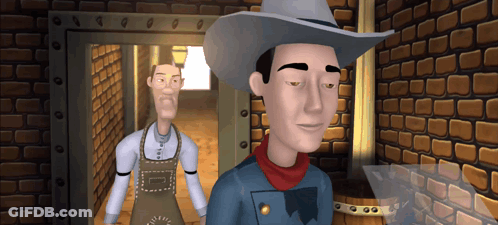 Cowboy Hat Man Next To Man In Aprons GIF