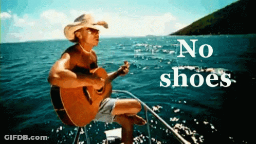 Cowboy Hat Man Playing Guitar On Boat Saying No Shoes GIF