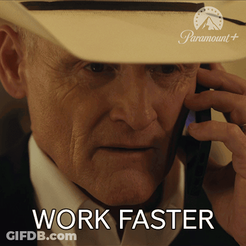 Cowboy Hat Man Talking On Cell Phone Saying Work Faster GIF