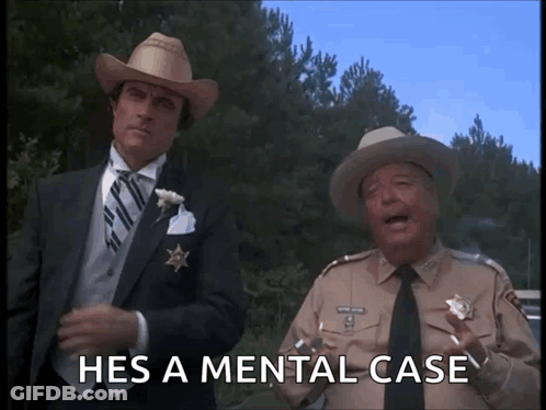 Cowboy Hat Man Tells Suit Man He's Mental Case GIF