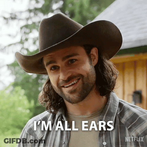 Cowboy Hat Plaid Shirt Man I'm All Ears GIF