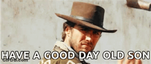 Cowboy Holding Gun Says Have A Good Day Old Son GIF