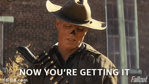 Cowboy In Skull Mask Saying Now You're Getting It GIF