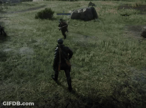 Cowboy Laying On Ground With Red Sign Saying N GIF