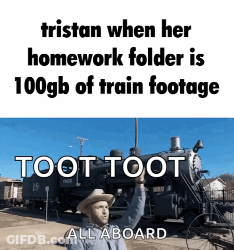 Cowboy Man In Hat Stands By Train Saying Toot Toot GIF