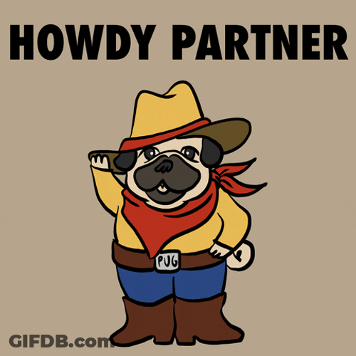 Cowboy Pug Howdy Partner GIF