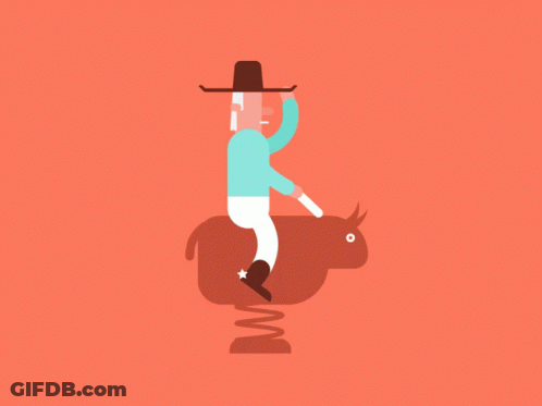 Cowboy Riding Bull On Red Background GIF