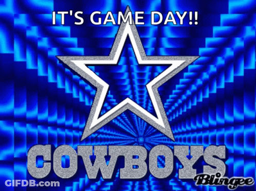 Cowboys Logo On Blue Background Saying It's Game Day GIF