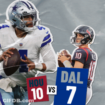 Cowboys Player Holding Football With Houston 10 Vs Dallas 7 Sign GIF