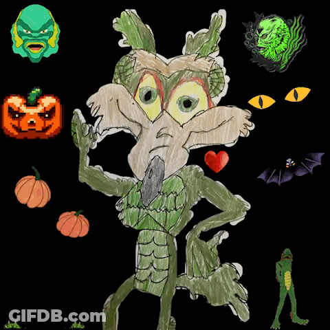 Coyote With Heart Surrounded By Halloween Icons GIF