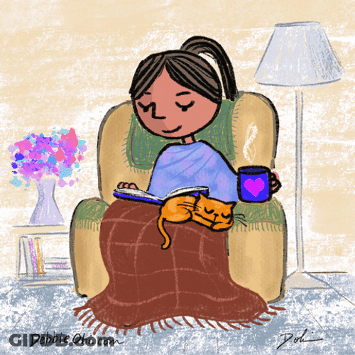 Cozy Cat Chill Reading GIF
