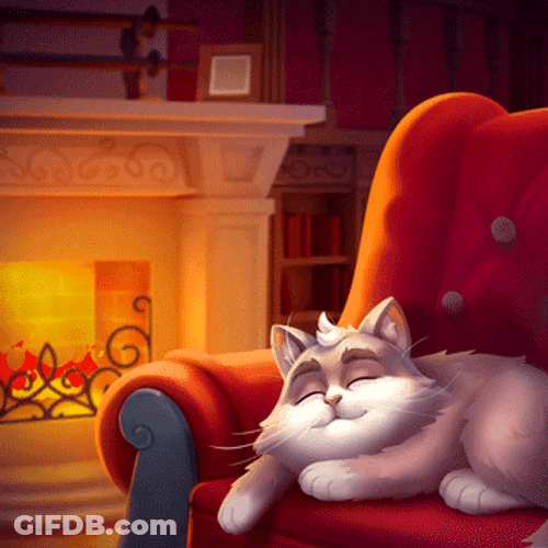 Cozy Cat Sleeping Fireplace GIF