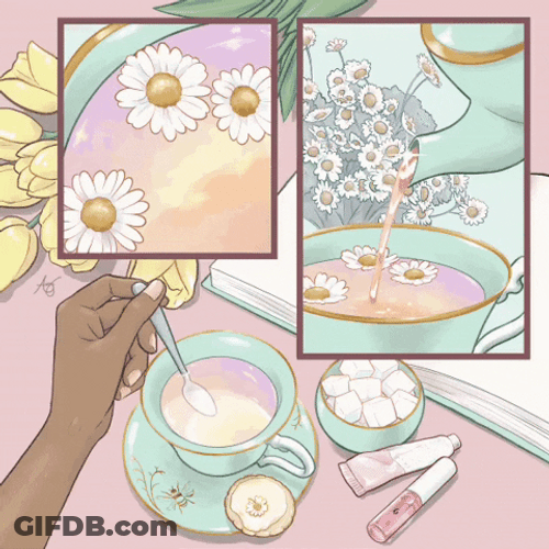 Cozy Tea Flowers Art GIF