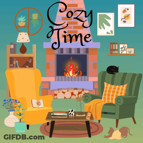 Cozy Time Fireplace Scene GIF