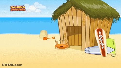 Crab In Front Of Thatched Hut Galinha Pintadinha GIF