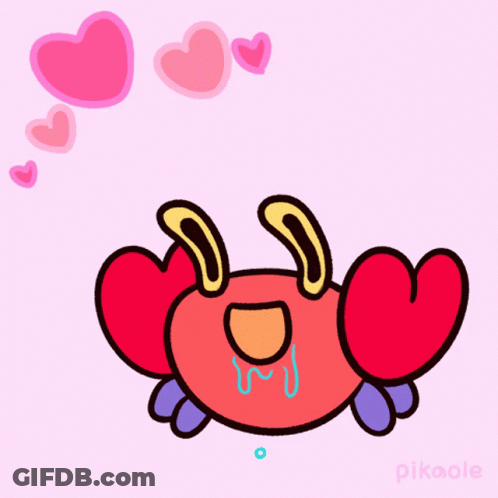Crab Surrounded By Pink Hearts Pikaole GIF