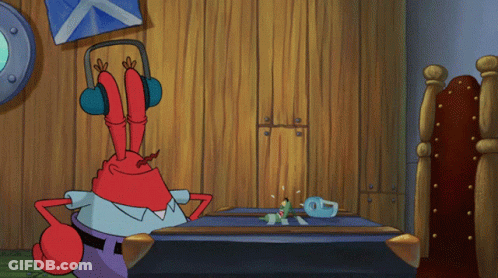 Crab Wearing Headphones Next To SpongeBob GIF