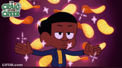 Craig Creek Character Surrounded By Potato Chips GIF